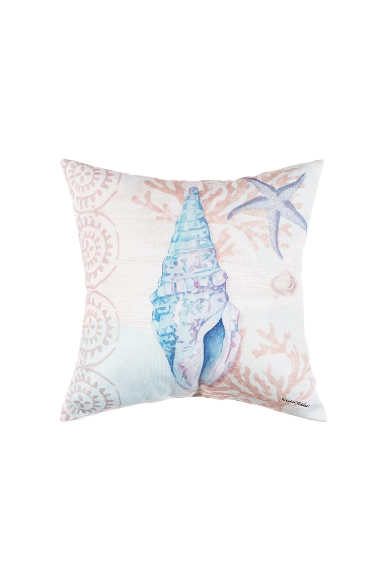 Blue Conch Shell Seashell Indoor/Outdoor Accent Throw Pillow, 18" x 18", Main, color, Blue
