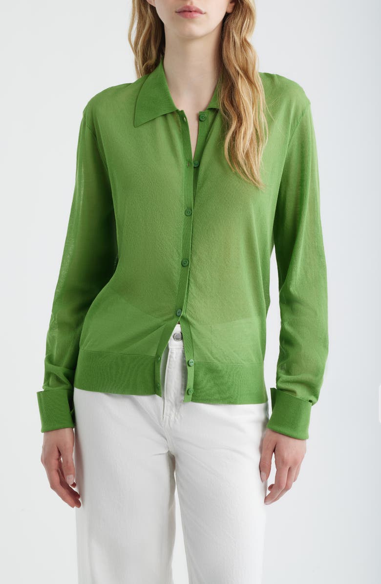 FRAME The Collared Cotton Blend Cardigan, Main, color, Peridot