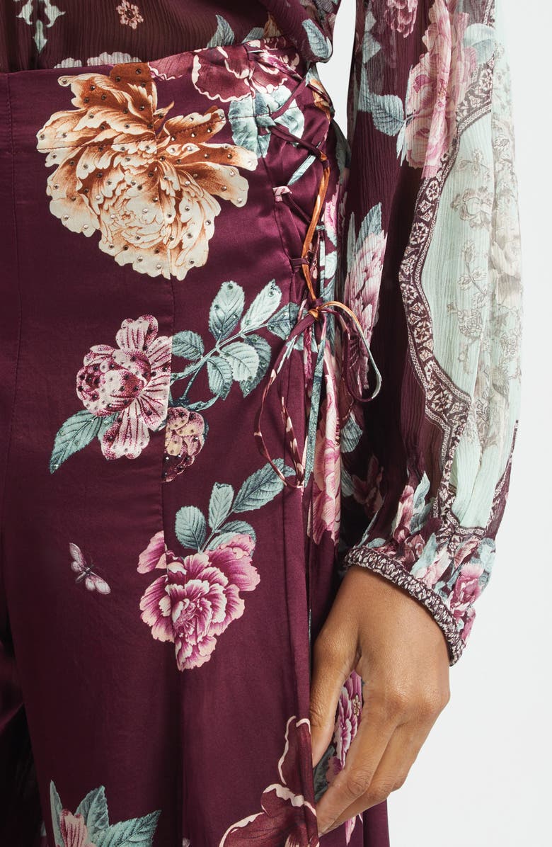 Camilla If These Tiles Could Talk Flared Silk Satin Lace-Up Pants, Alternate, color, If These Tiles Could Talk