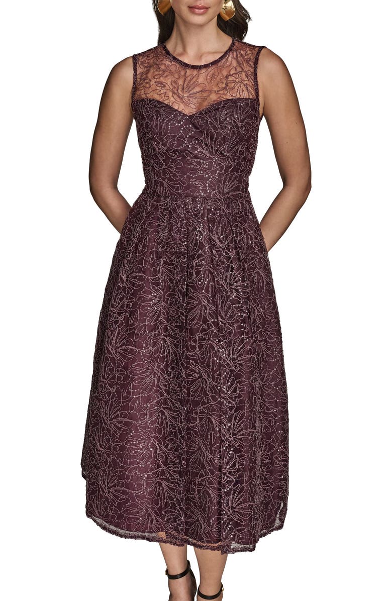 Donna Karan New York Sleeveless Sequin Cocktail Dress, Alternate, color, Prune