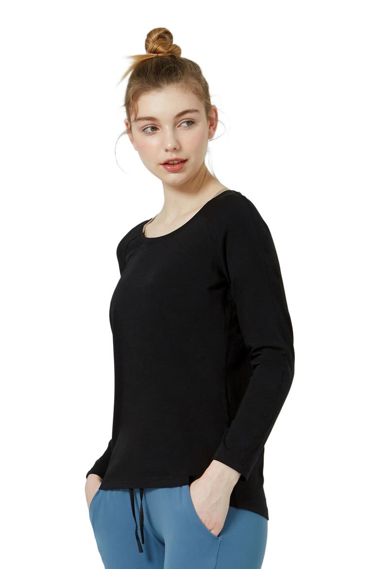 Rebody Essentials Scooped Long Sleeve Top, Alternate, color, Black