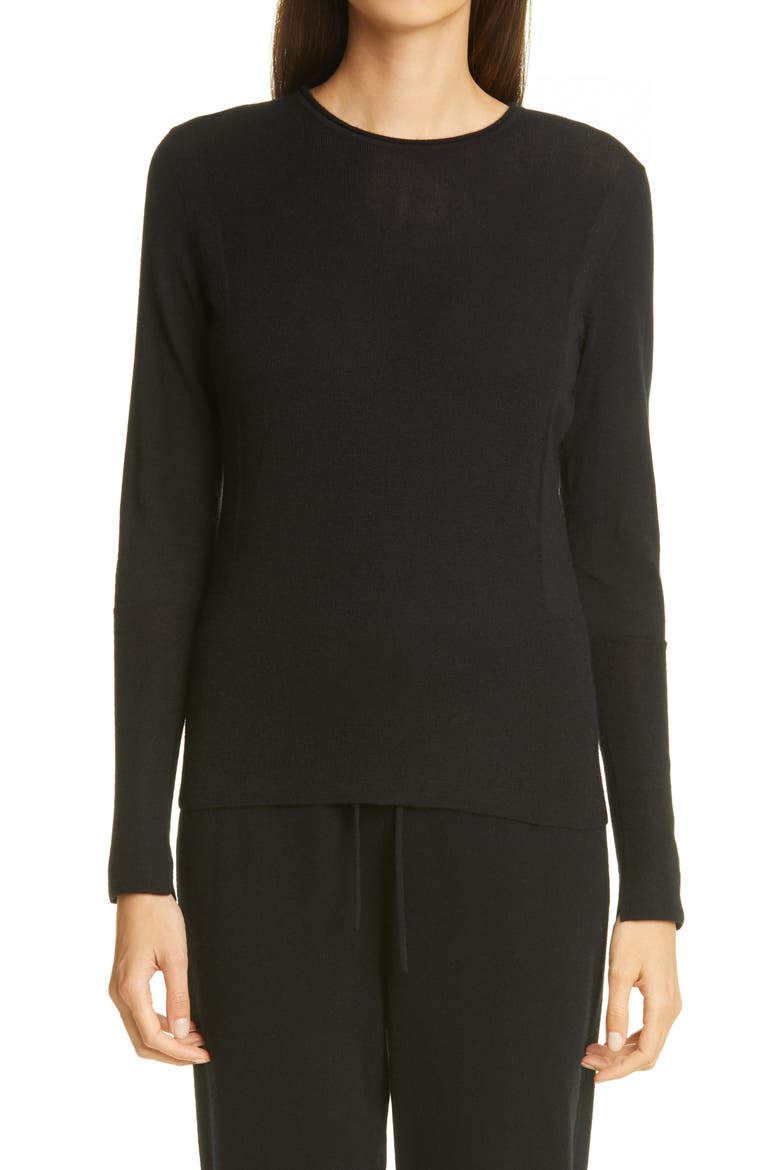 Fitted Cashmere Crewneck Sweater, Main, color, BLACK