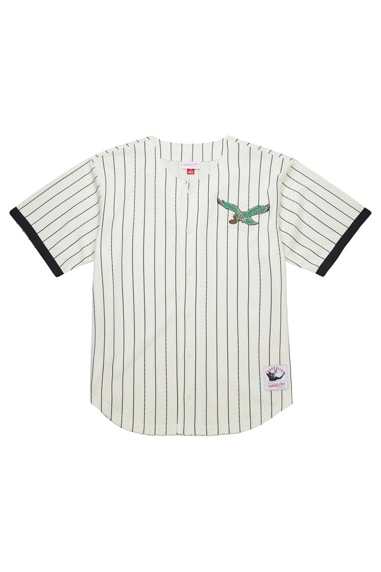 Men's Mitchell & Ness  Cream Philadelphia Eagles Big & Tall Heavyweight Mesh Button-Up Fashion Jersey, Alternate, color, Cream