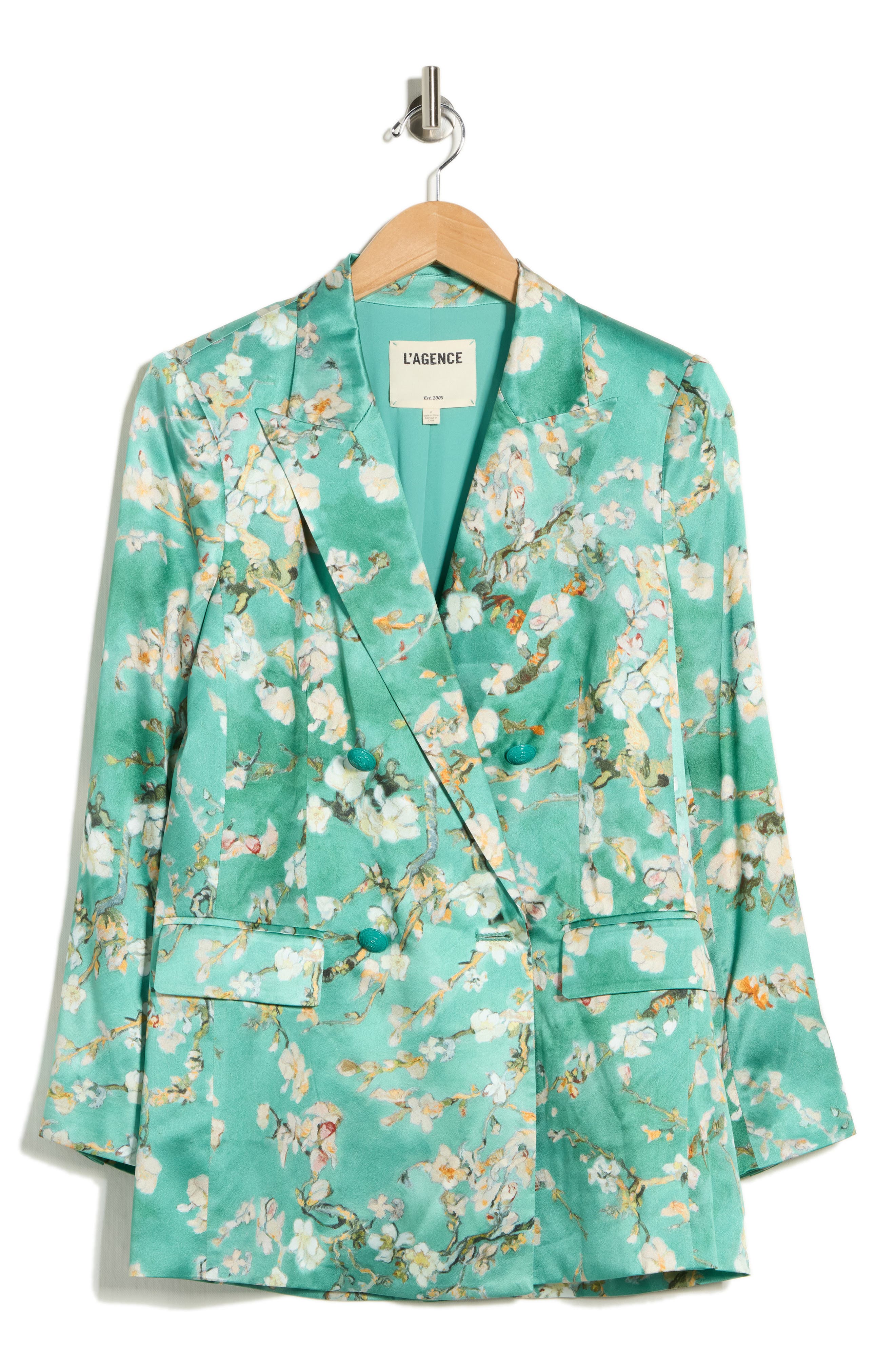 L'AGENCE Taryn Floral Double Breasted Silk Blazer