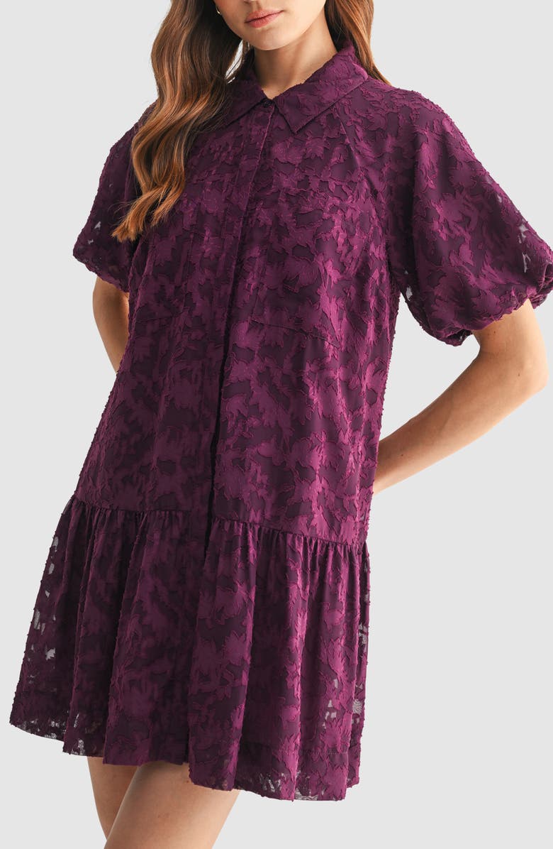 Mila Mae Puff Sleeve Burnout Shirtdress, Alternate, color, Plum