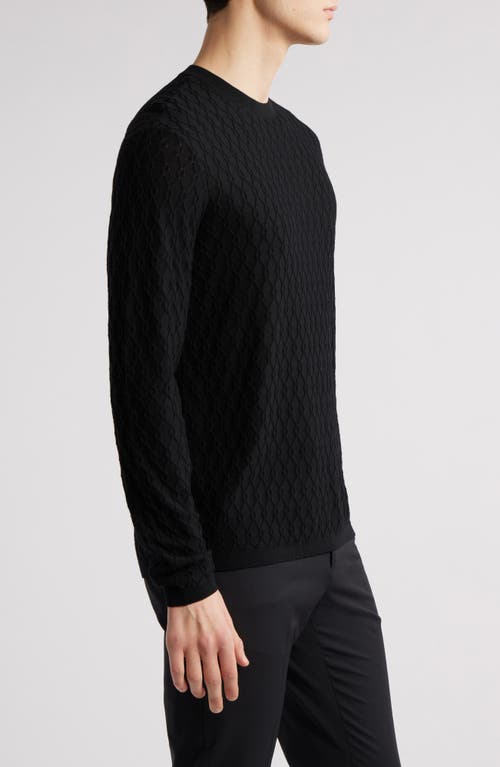 Emporio Armani Diamond Wool Blend Crewneck Sweater In Solid Black