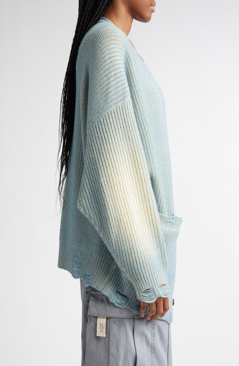 R13 Distressed Oversize Merino Wool Cardigan, Alternate, color, 