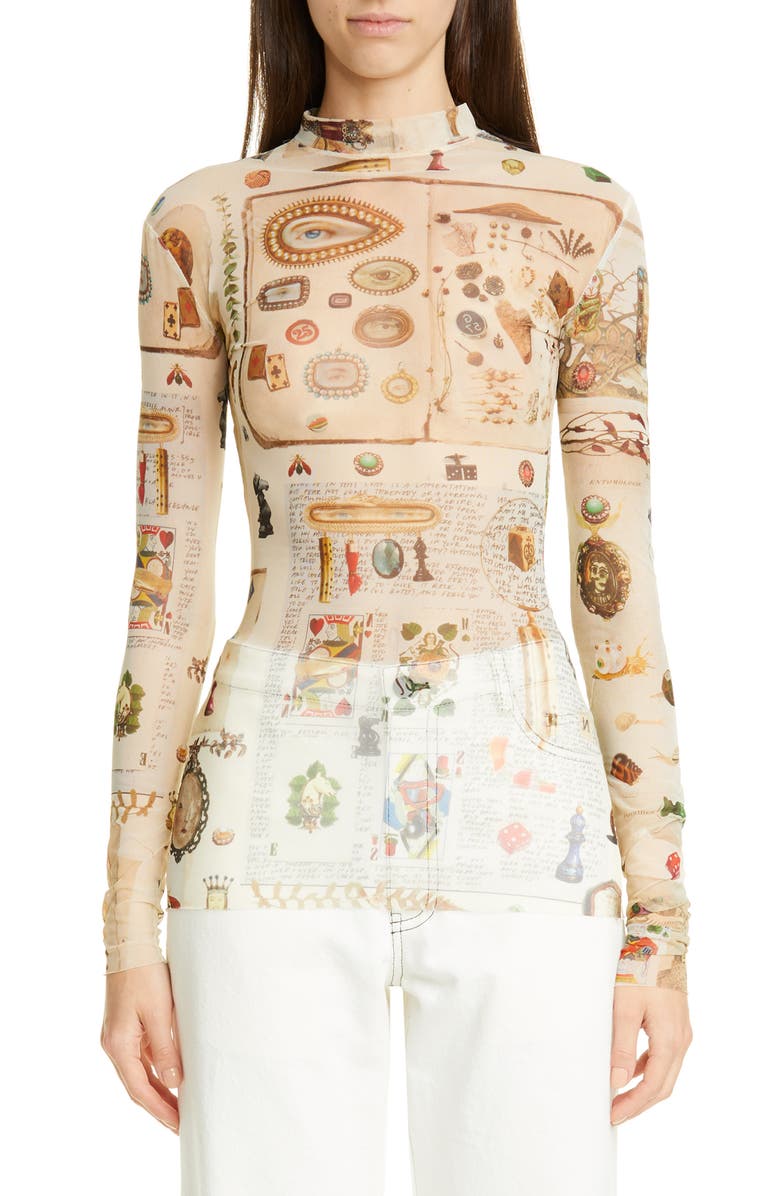 MONSE Victorian Print Body-Con Sheer Top, Main, color, 