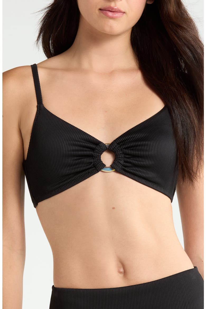 Ribbed Ring Detail Bikini Top, Main, color, BLACK