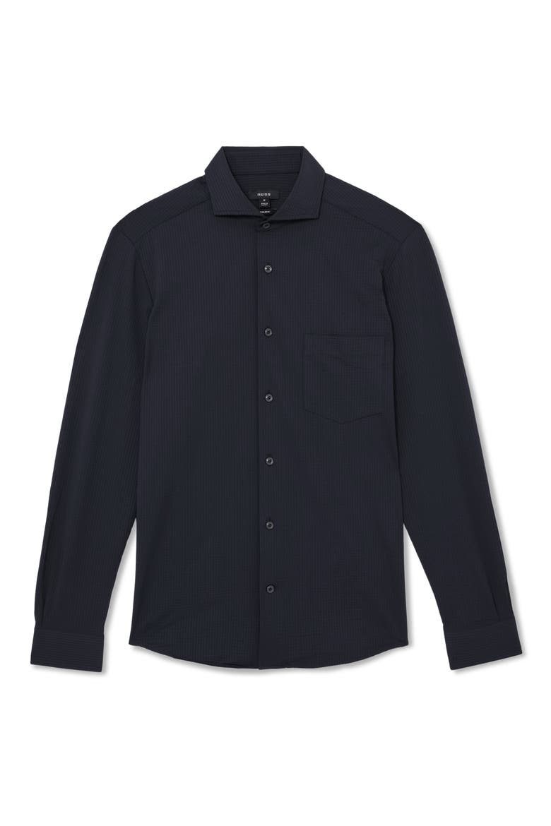 Solarko Seersucker Button-Up Shirt, Alternate, color, NAVY