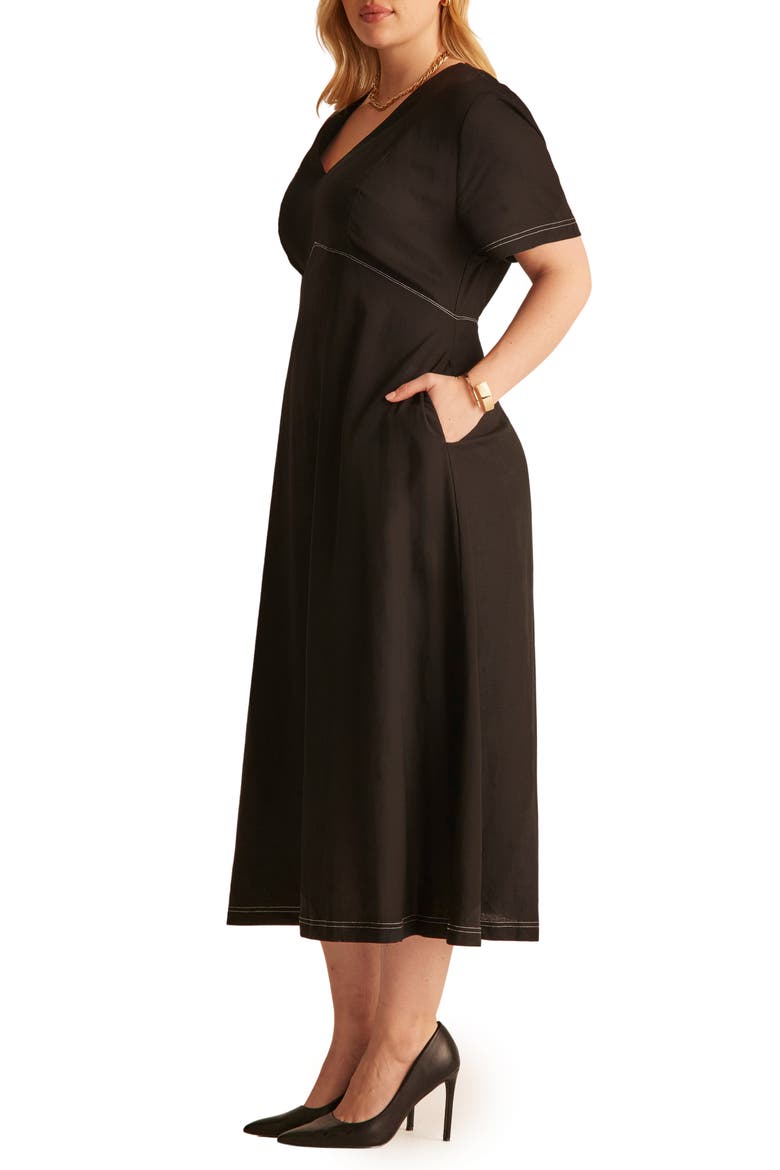 Alena Linen Blend Midi Dress, Alternate, color, BLACK