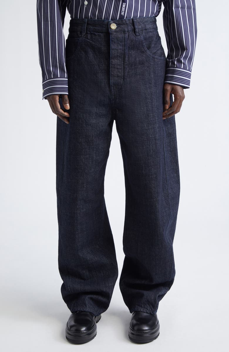 Jacquemus Le de-Nîmes Miranda Twisted Wide Leg Jeans, Main, color, Dark Navy