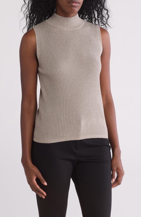 Mock Neck Sleeveless Rib Top