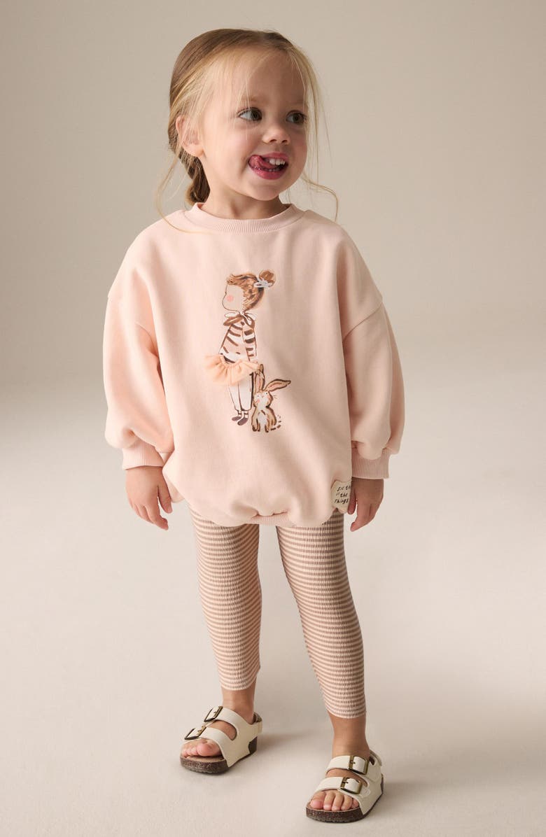 NEXT Crewneck Sweatshirt & Stripe Leggings Set, Alternate, color, 