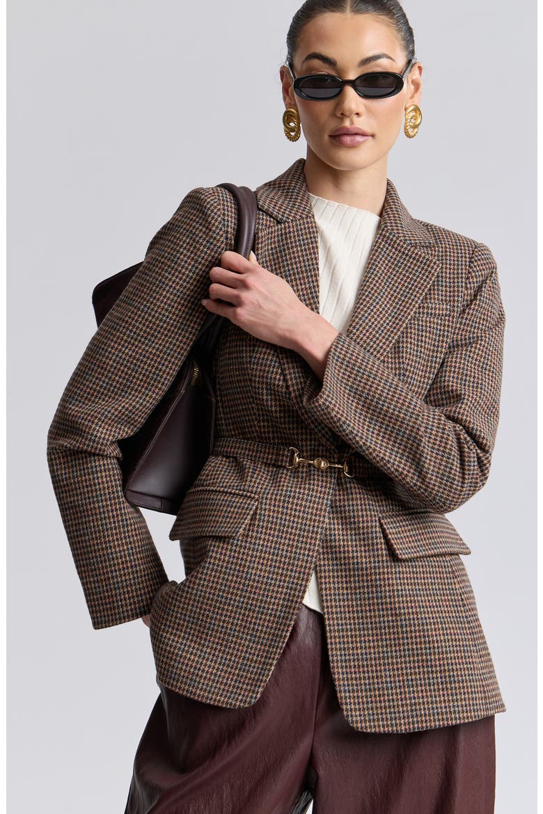 Belted Houndstooth Blazer, Alternate, color, BROWN MULTI