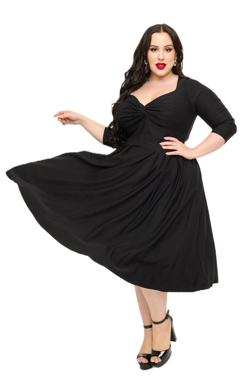 Unique Vintage Plus Size 1950s Front Twist Swing Dress, Main, color, Black