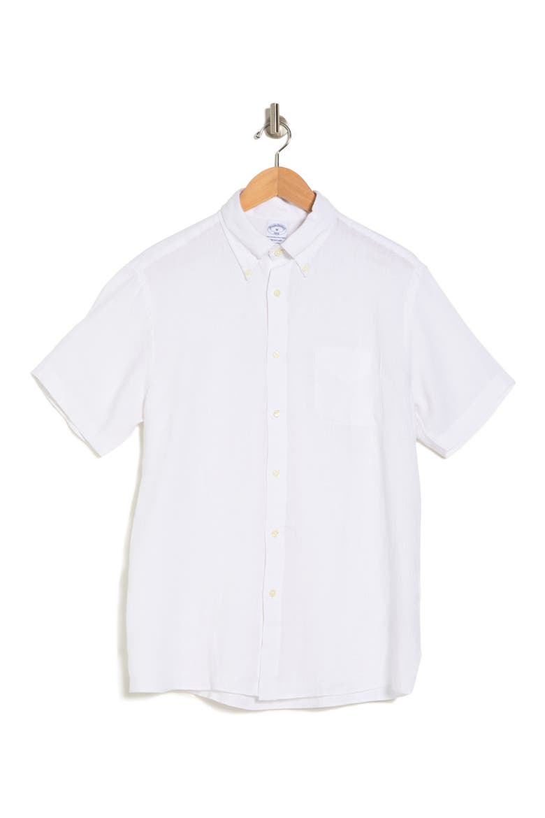 Regular Fit Short Sleeve Linen Button-Down Shirt, Alternate, color, WHITE