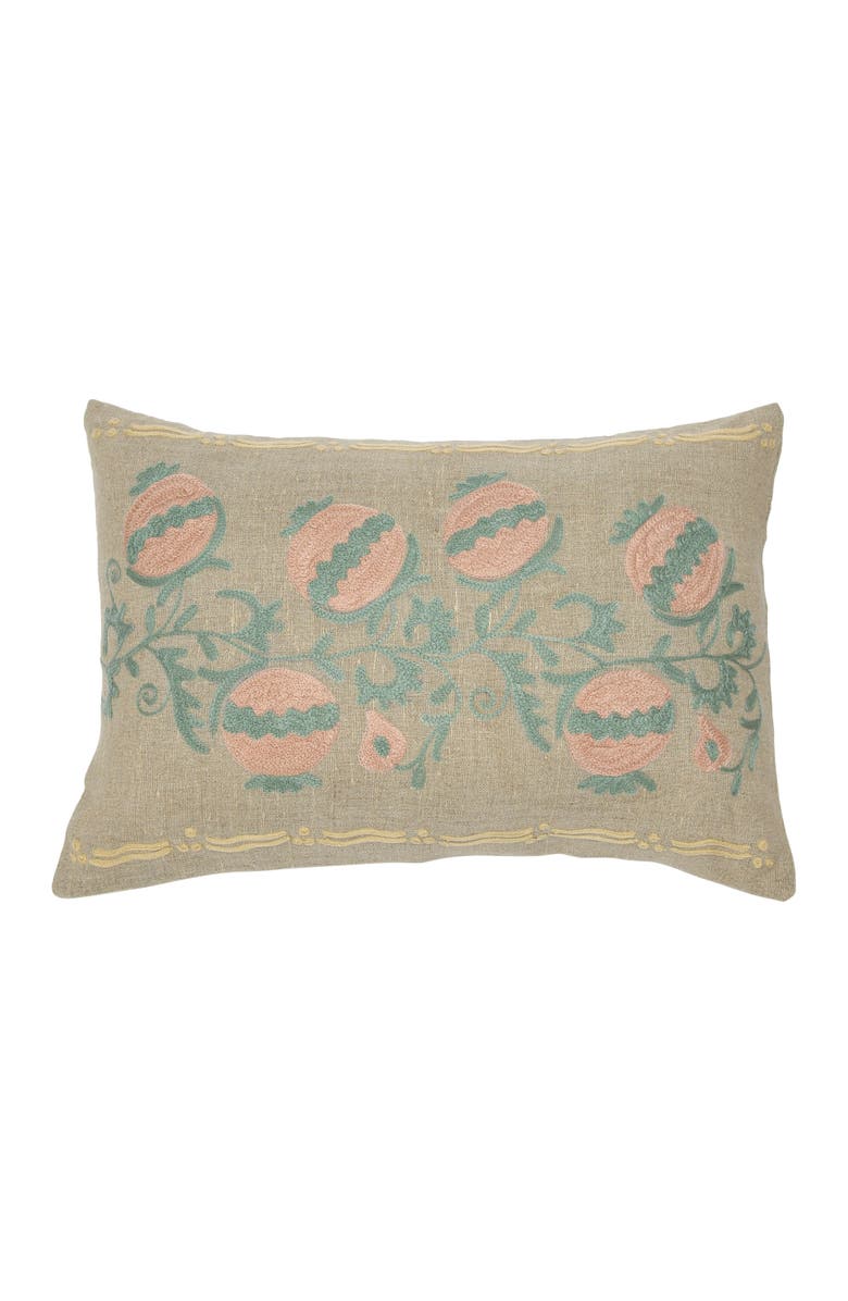 Storied Home Cotton Chambray Lumbar Pillow with Embroidery, Main, color, Beige