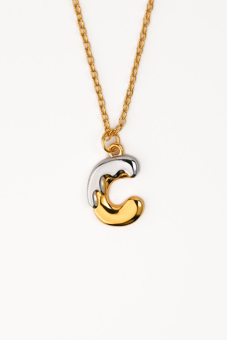 Two Tone Bubble Initial Necklace, Main, color, Two Tone C