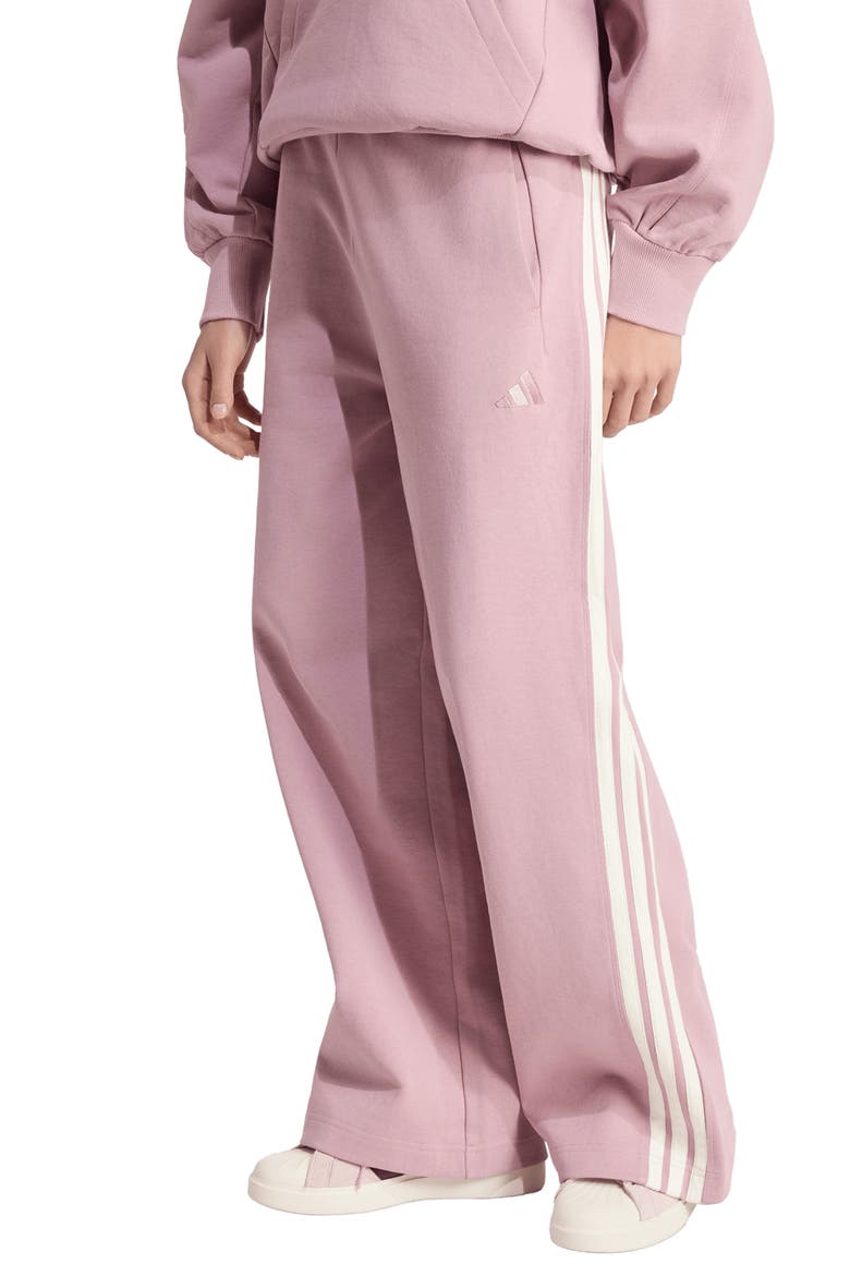 Three Stripe Wide Leg Pants, Main, color, MAGIC MAUVE/ OFF WHITE