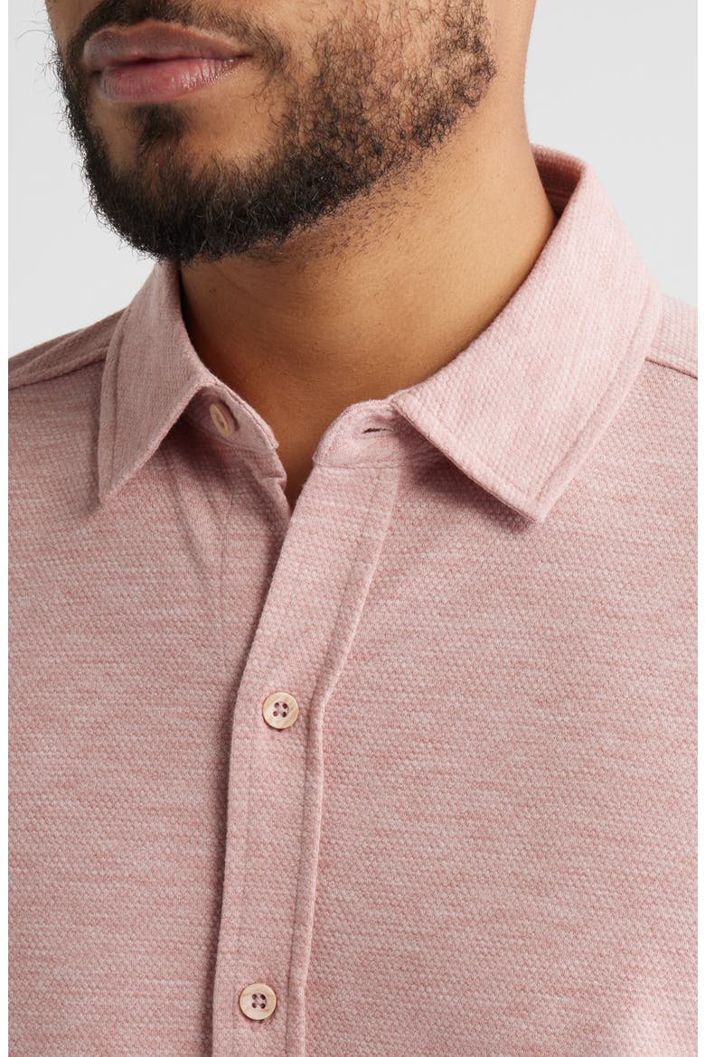 Bennett Short Sleeve Heathered Cotton Blend Button-Up Shirt, Alternate, color, PINK HONEYCOMB