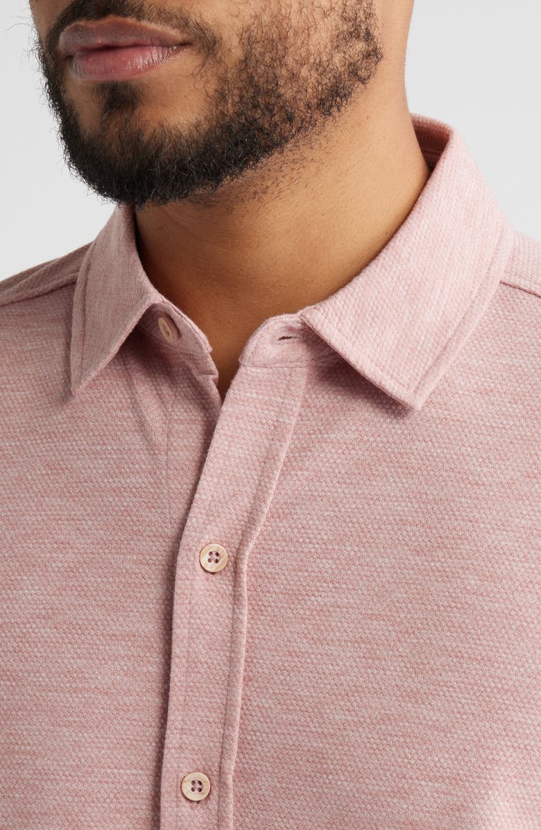 Johnston & Murphy Bennett Short Sleeve Heathered Cotton Blend Button-Up Shirt, Alternate, color, Pink Honeycomb