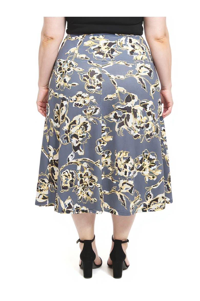 Plus Size Floral Elastic Waist A-Line Maxi Skirt, Alternate, color, Grey Multi