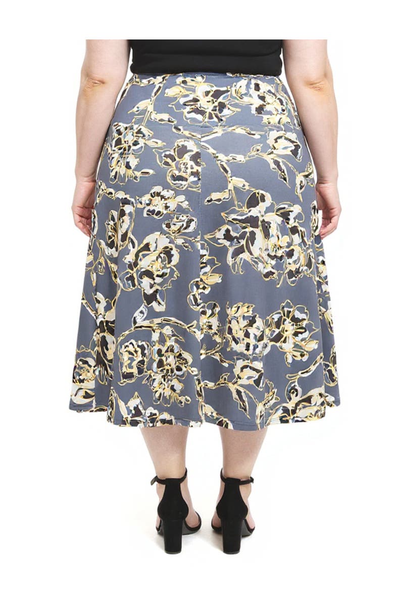 24seven Comfort Apparel Plus Size Floral Elastic Waist A-Line Maxi Skirt, Alternate, color, Grey Multi