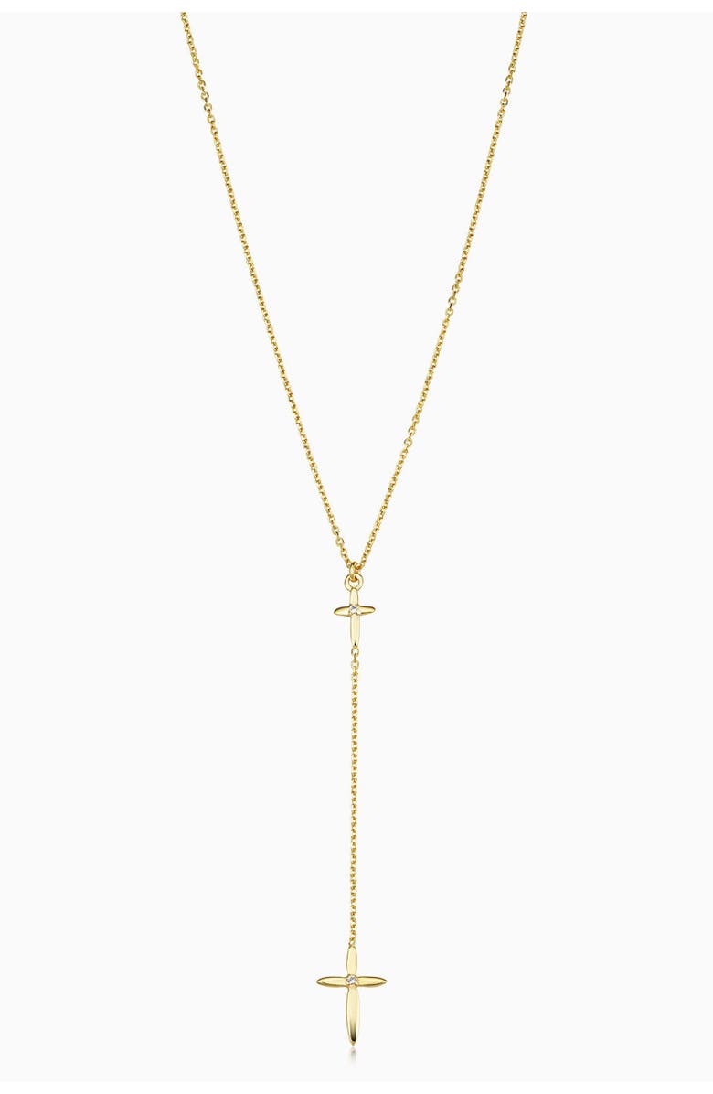 Oradina 14K Yellow Gold Cross My Heart Drop Necklace, Main, color, 