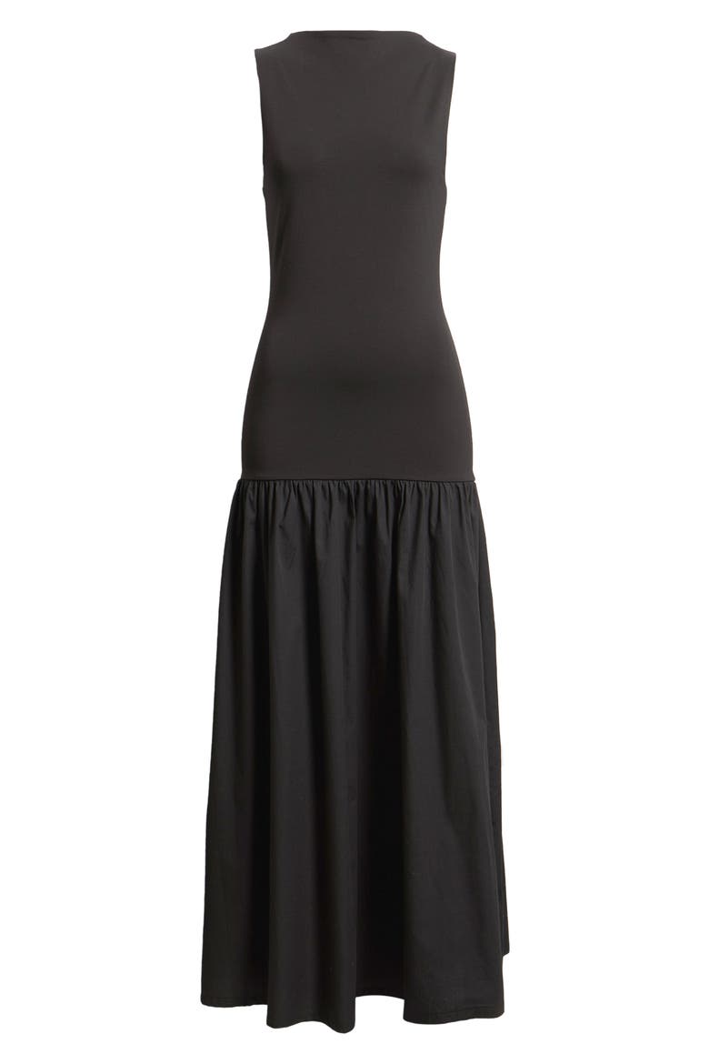 Drop Waist Mixed Media Maxi Dress, Alternate, color, BLACK