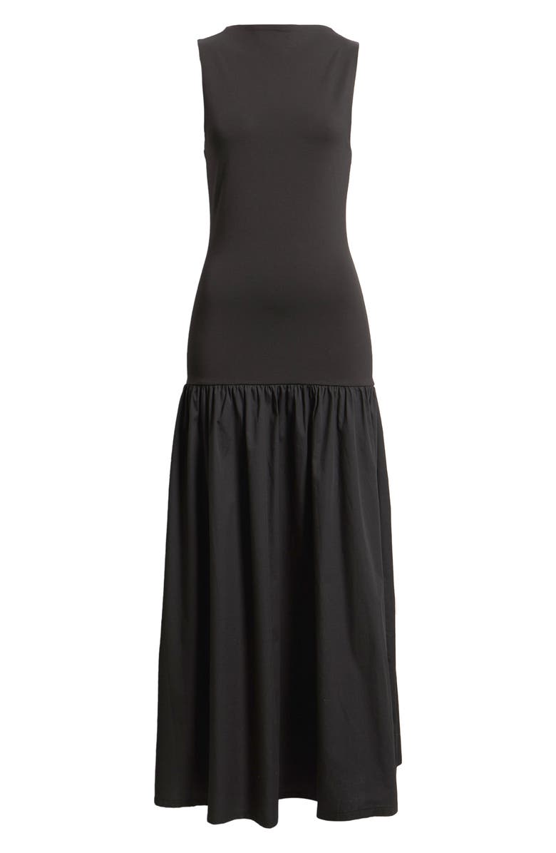 Topshop Drop Waist Mixed Media Maxi Dress, Main, color, Black
