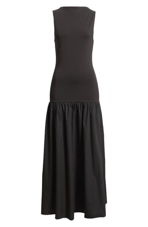 Drop Waist Mixed Media Maxi Dress