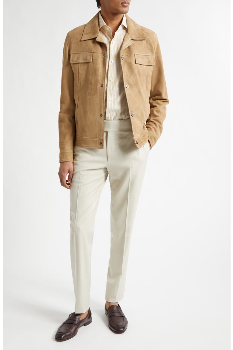 Amelio Aqua Lambskin Suede Jacket, Alternate, color, DARK BEIGE 1