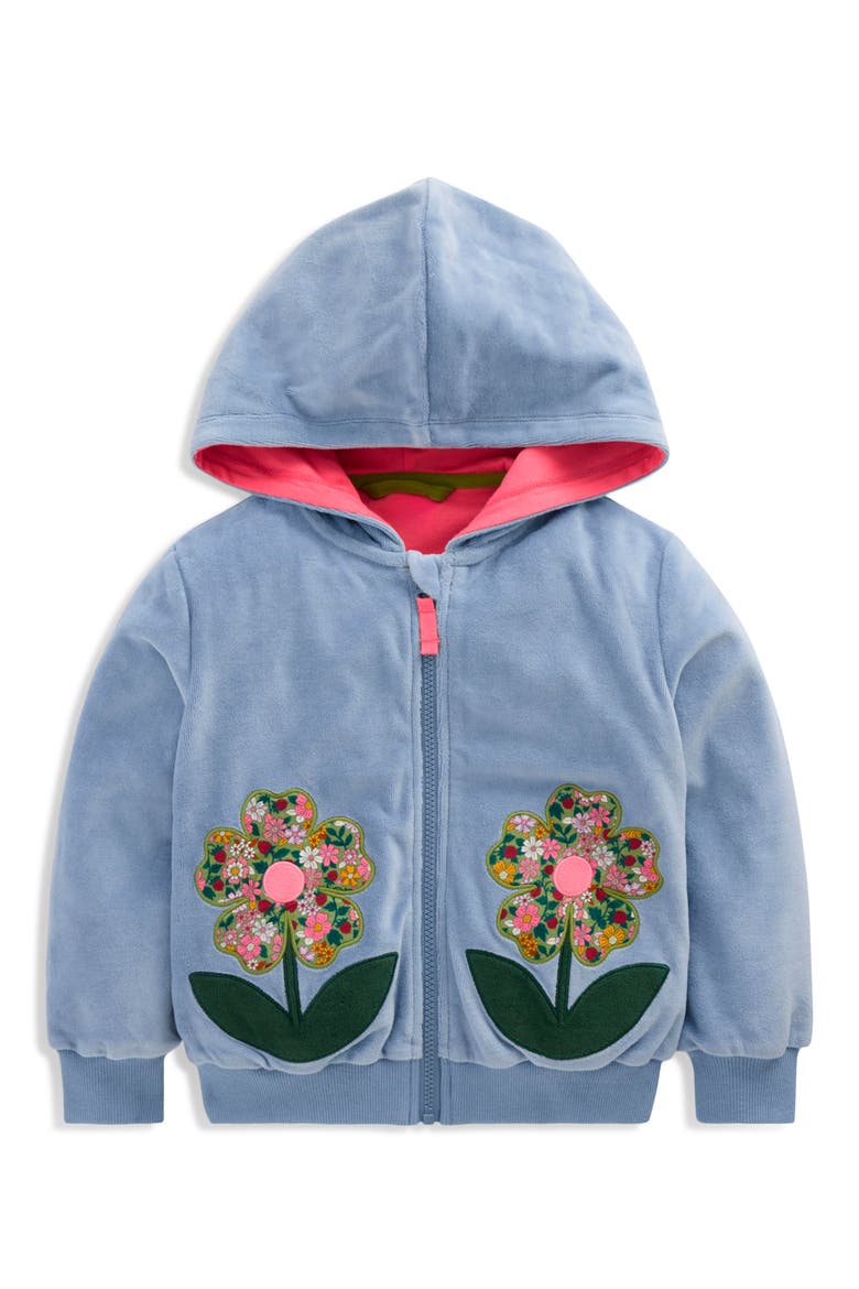 Kids' Velour Full Zip Hoodie, Main, color, BLUE FLOWERS