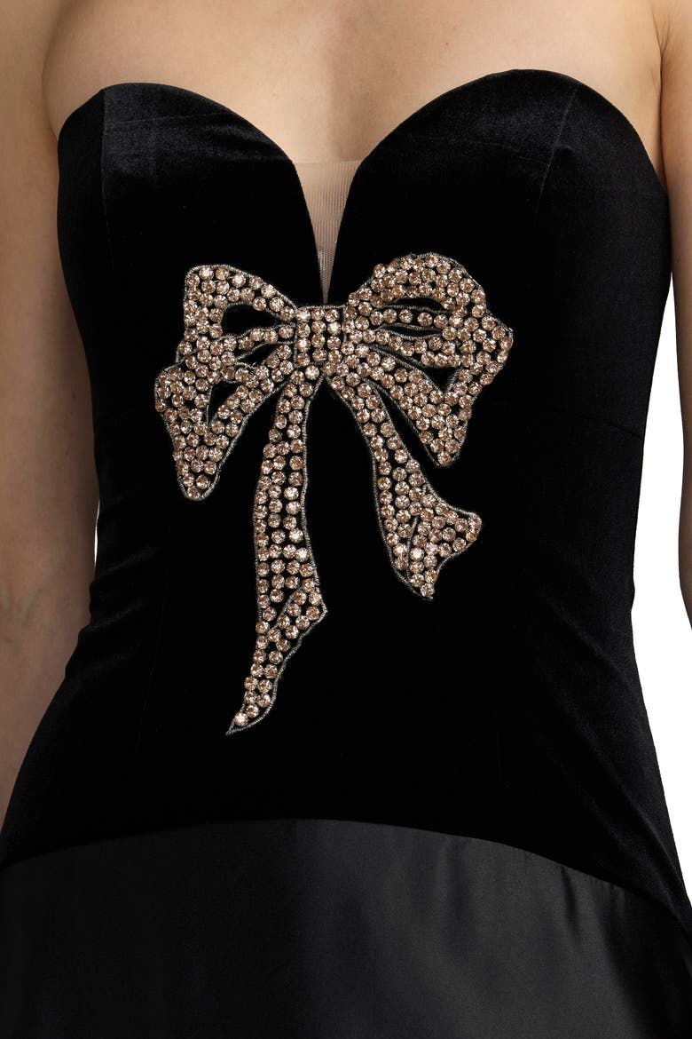 Strapless Velvet Gown With Bow Detail, Alternate, color, Black Gold