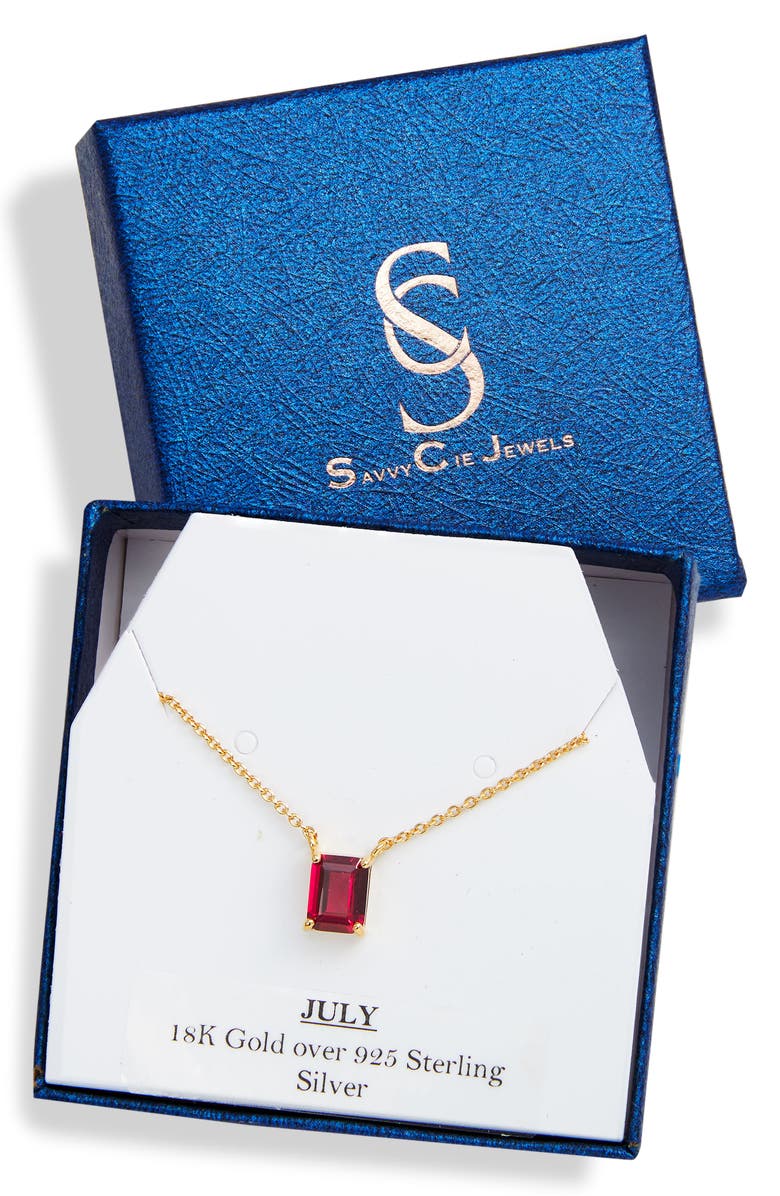 SAVVY CIE JEWELS Vermeil Emerald Cut CZ Birth Stone Box Cut Necklace, Alternate, color, Ruby - July