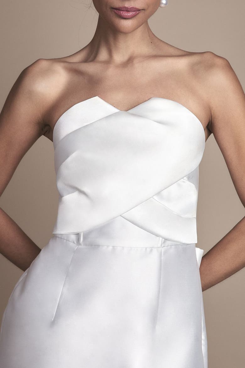 Twill Bow Back Wedding Dress, Alternate, color, Ivory