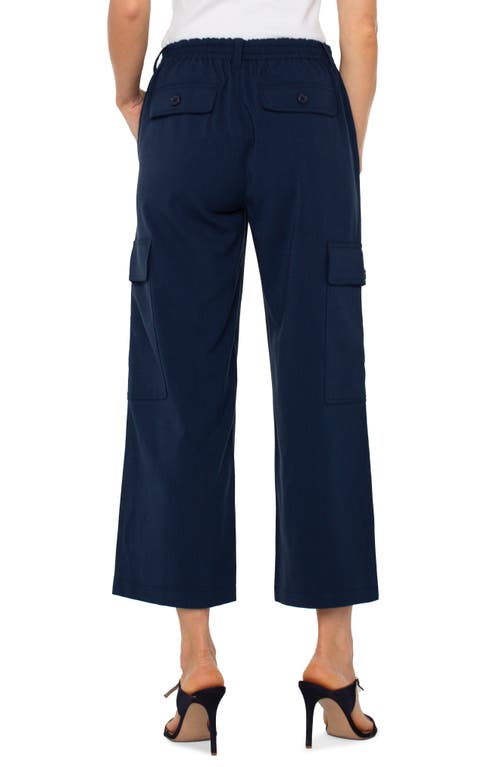 Liverpool Los Angeles High Waist Crop Wide Leg Cargo Pants In Dark Navy