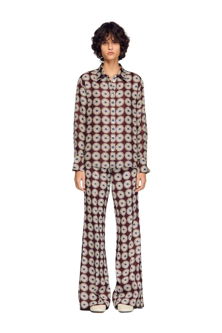 Floral print silk shirt, Alternate, color, Marron / bleu
