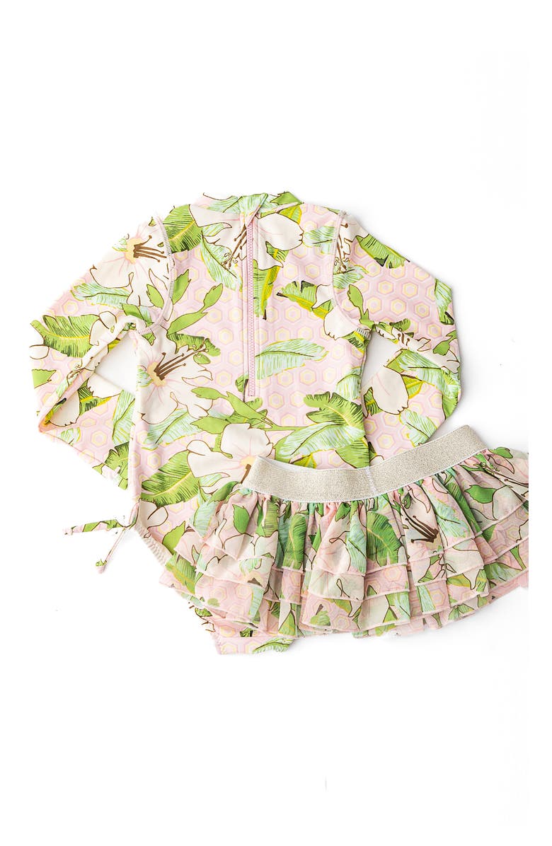 Shade Critters Kids' Hibiscus Botanical One-Piece UPF 50+ Rashguard Swimsuit with Skirt, Alternate, color, Pink