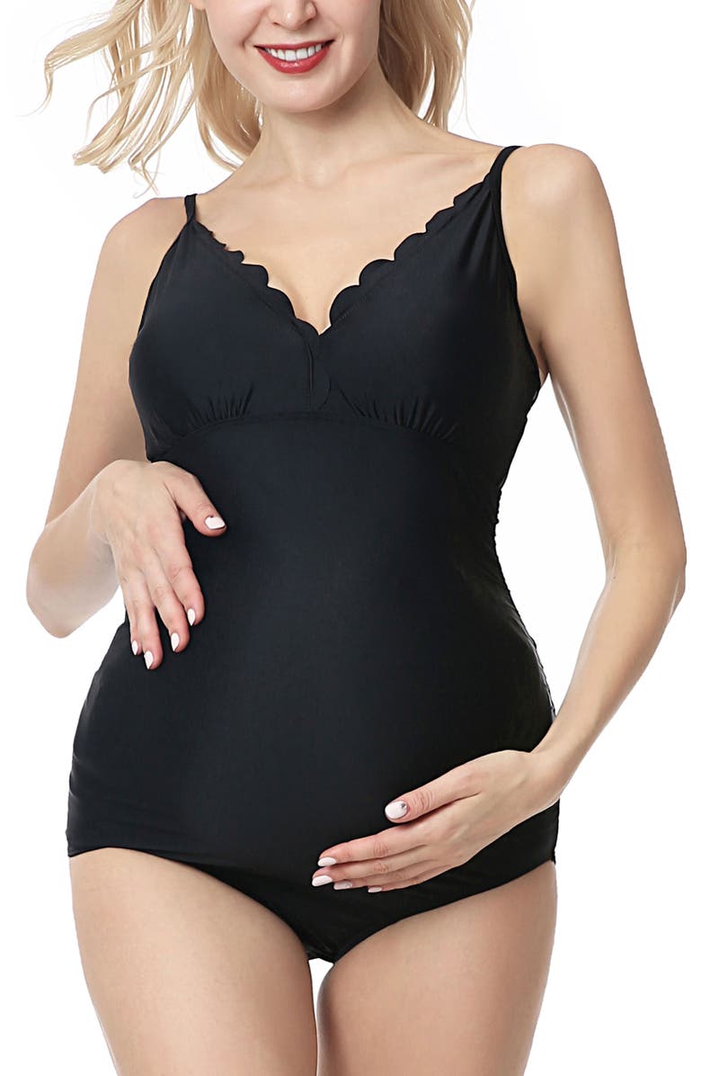 Kimi & Kai Kimber UPF 50+ One-Piece Maternity Swimsuit, Main, color, Black