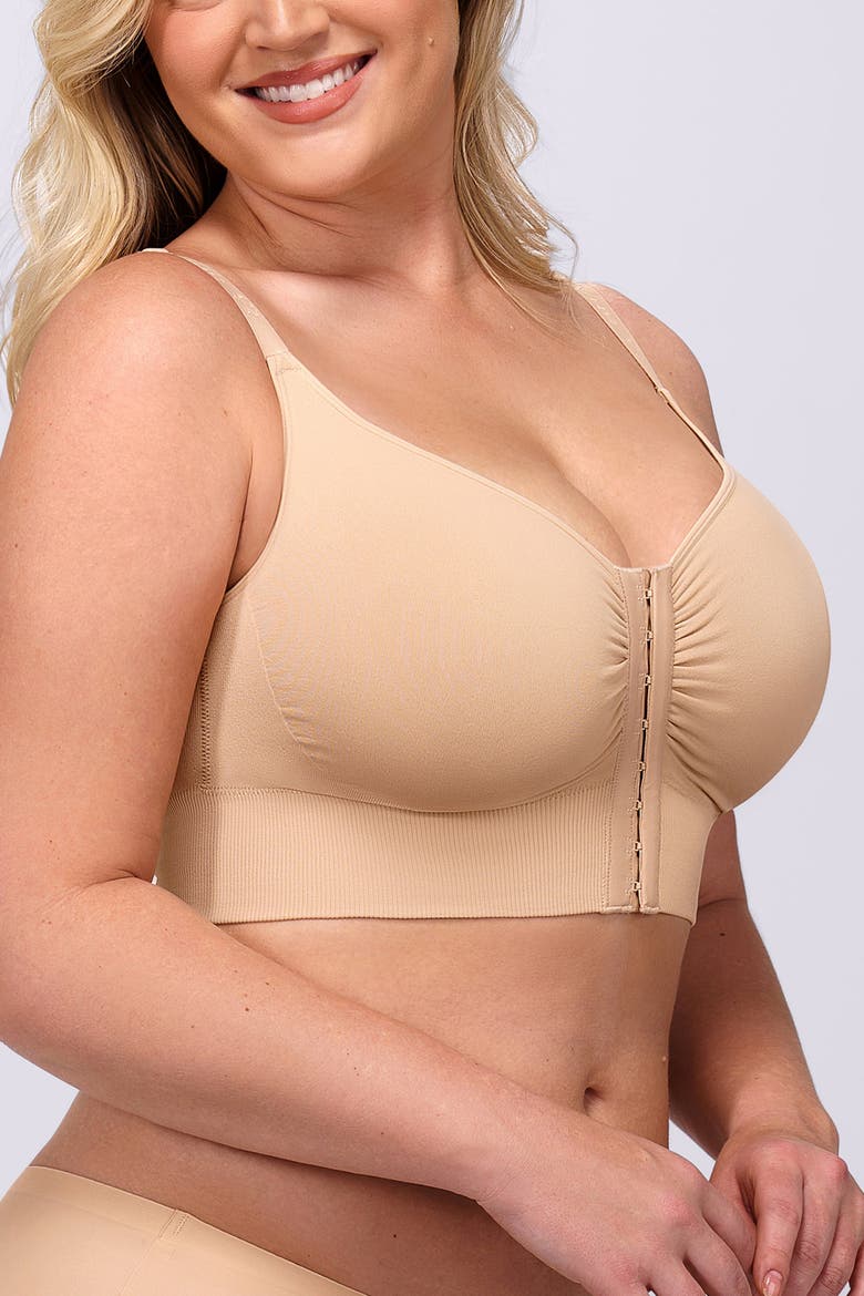Back Smoothing Wireless Front Closure Bra, Alternate, color, Beige