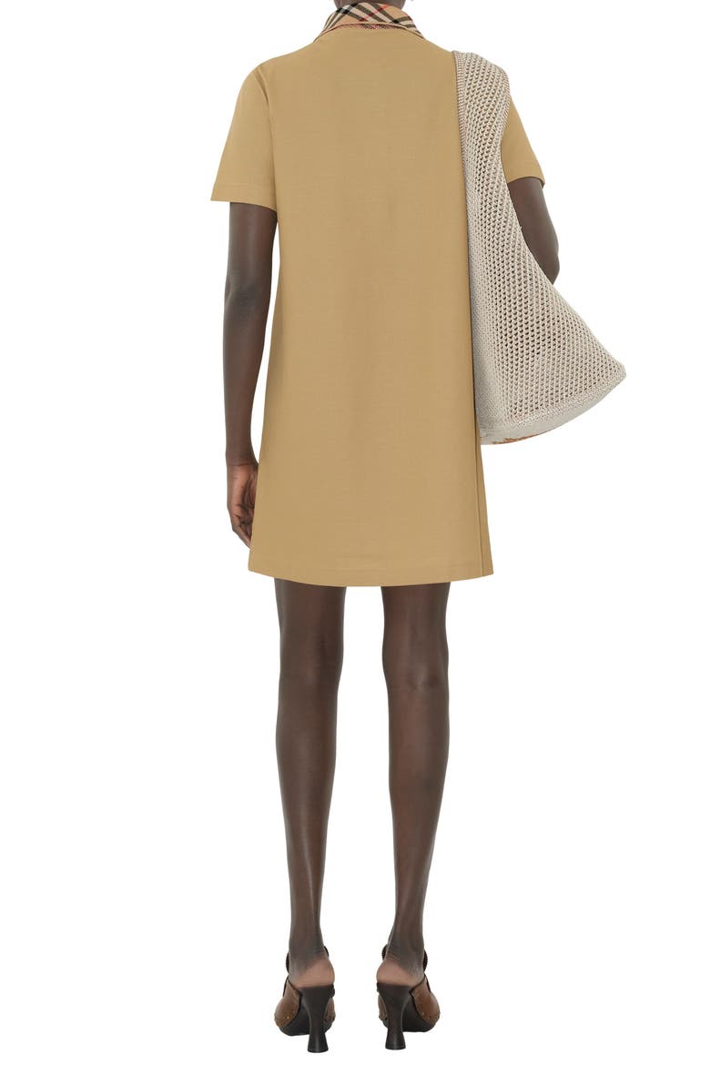 Iris Check Collar Cotton Piqué Polo Dress, Alternate, color, FLAX