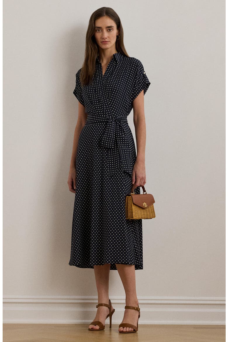 Polka Dot Crêpe de Chine Midi Dress, Alternate, color, NAVY/ CREAM