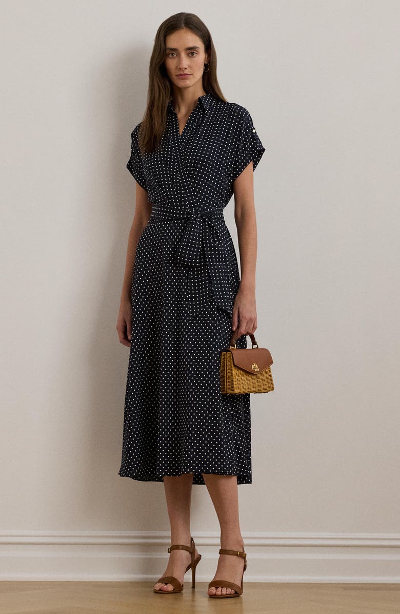 Lauren Ralph Lauren Polka Dot Crêpe de Chine Midi Dress, Alternate, color,
