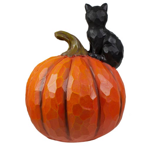 Northlight 10" Led Lighted Jack-o-lantern And Black Cat Tabletop Halloween Figure In Orange