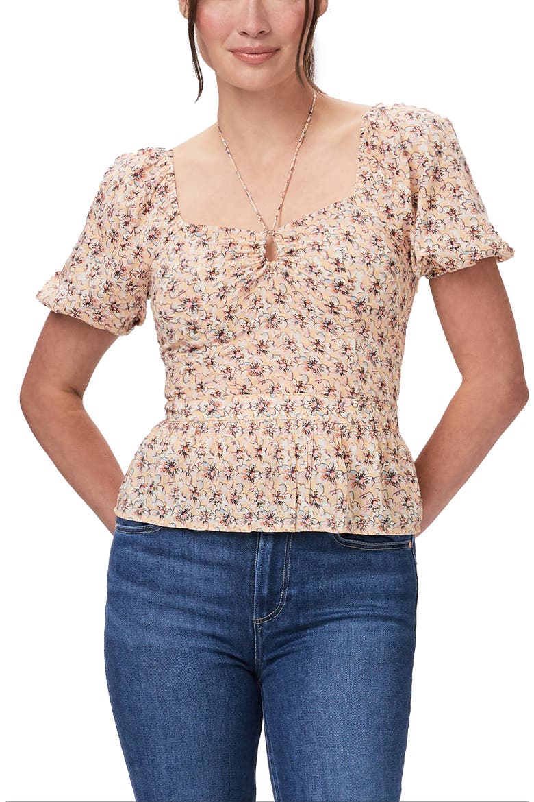 Azul Floral Tie Neck Puff Sleeve Top, Main, color, SUNKSSD