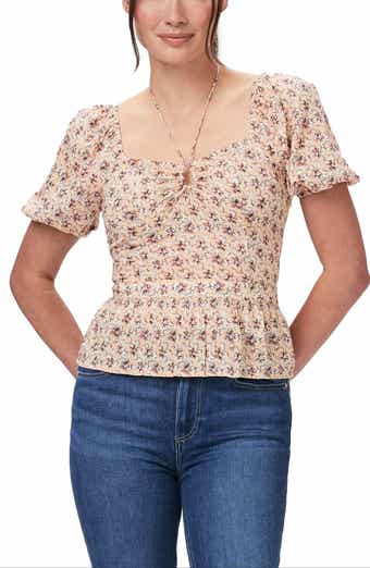 Azul Floral Tie Neck Puff Sleeve Top