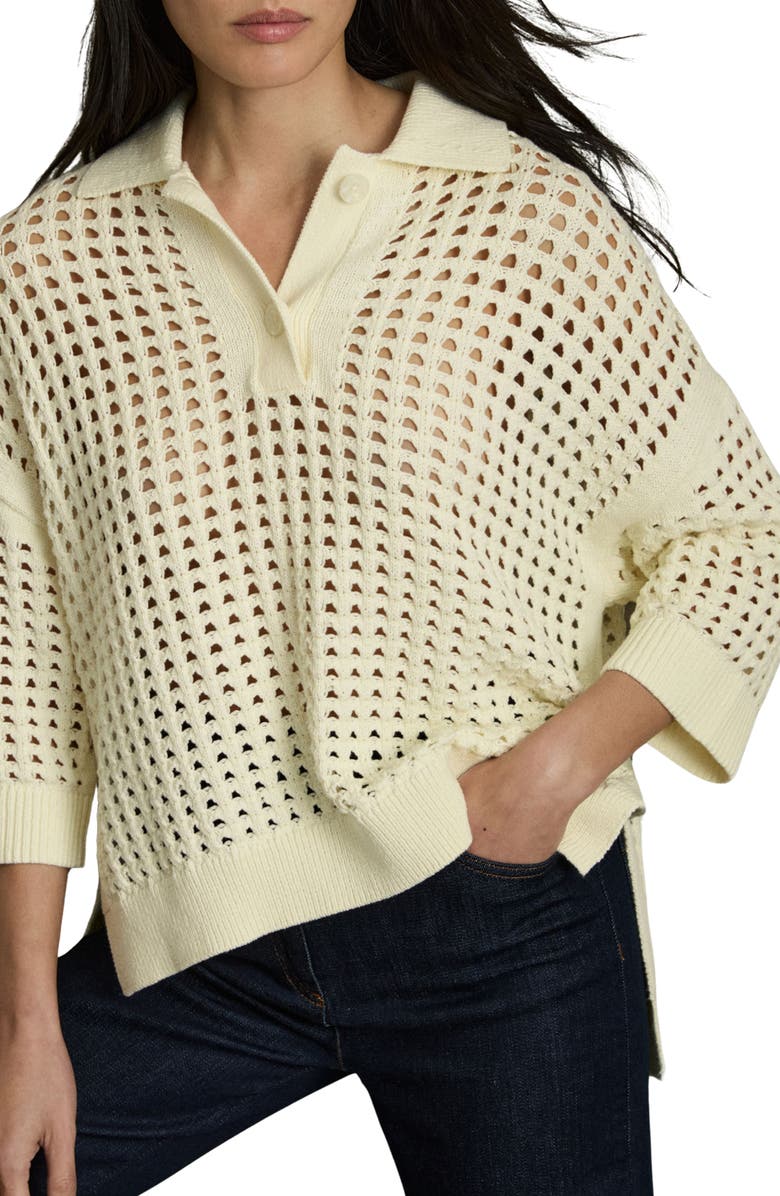Reiss Reika Open Stitch Cotton Polo Sweater, Alternate, color, 