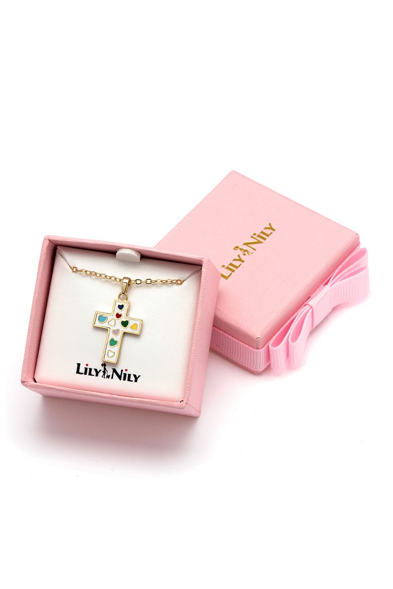 Kids' Cross Enamel Pendant Necklace, Alternate, color, WHITE